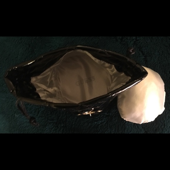 NEW Black Leather & Satin GUESS Drawstring Pouch - Picture 5 of 6